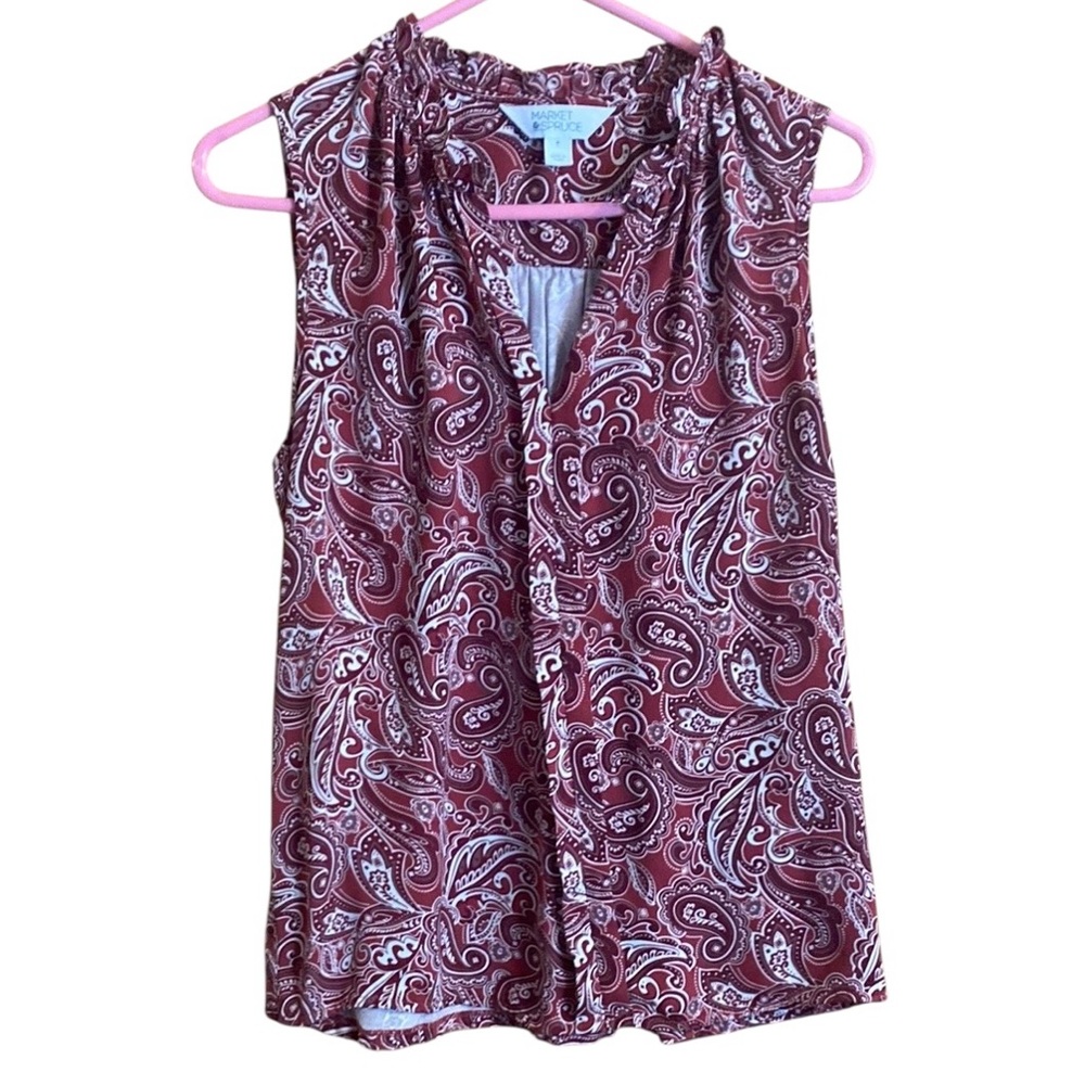 Market & Spruce Orlee Sleeveless Blouse Paisley Brick Red Medium